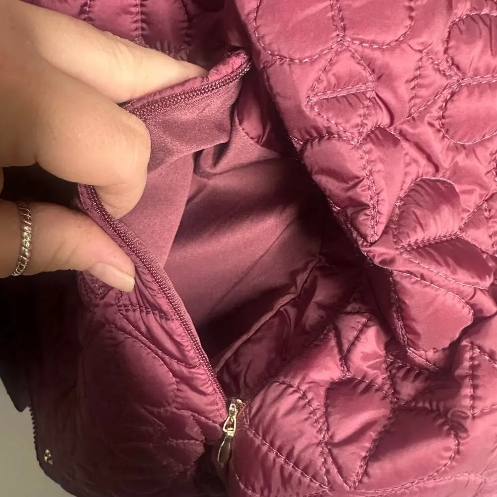 Kate Spade New York Blackberry Spade Flower Quilted Hooded Jacket Large NWT